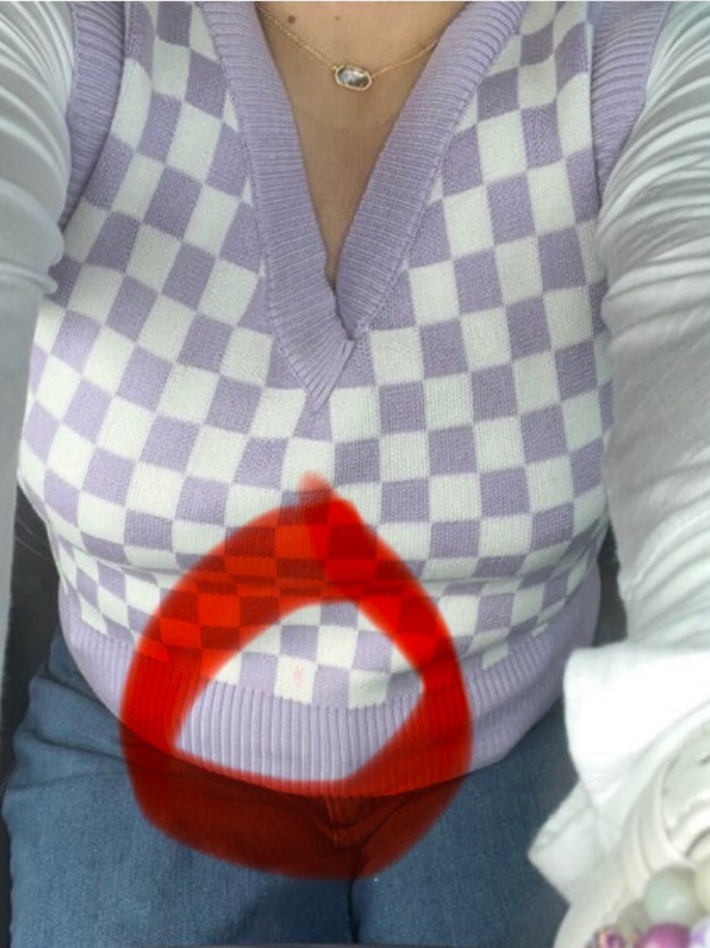 Love Tree Lavender & Cream Checkerboard V‑Neck Knit Tank *see small flaw* - Picture 7 of 7